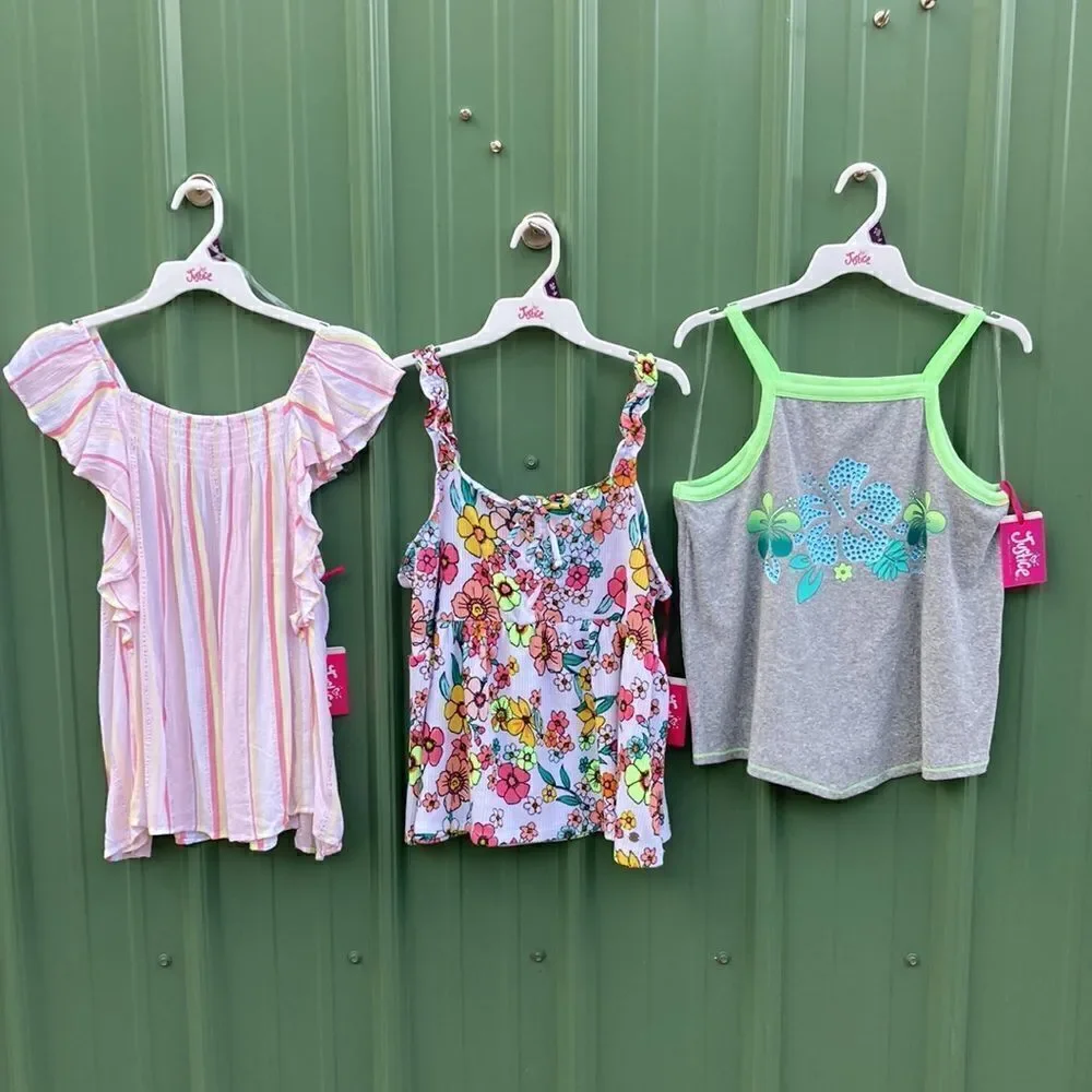 Justice Girl's Ruffle Strap Flowy, Knit Lace Up Babydoll & Bandana Top 16 XLP